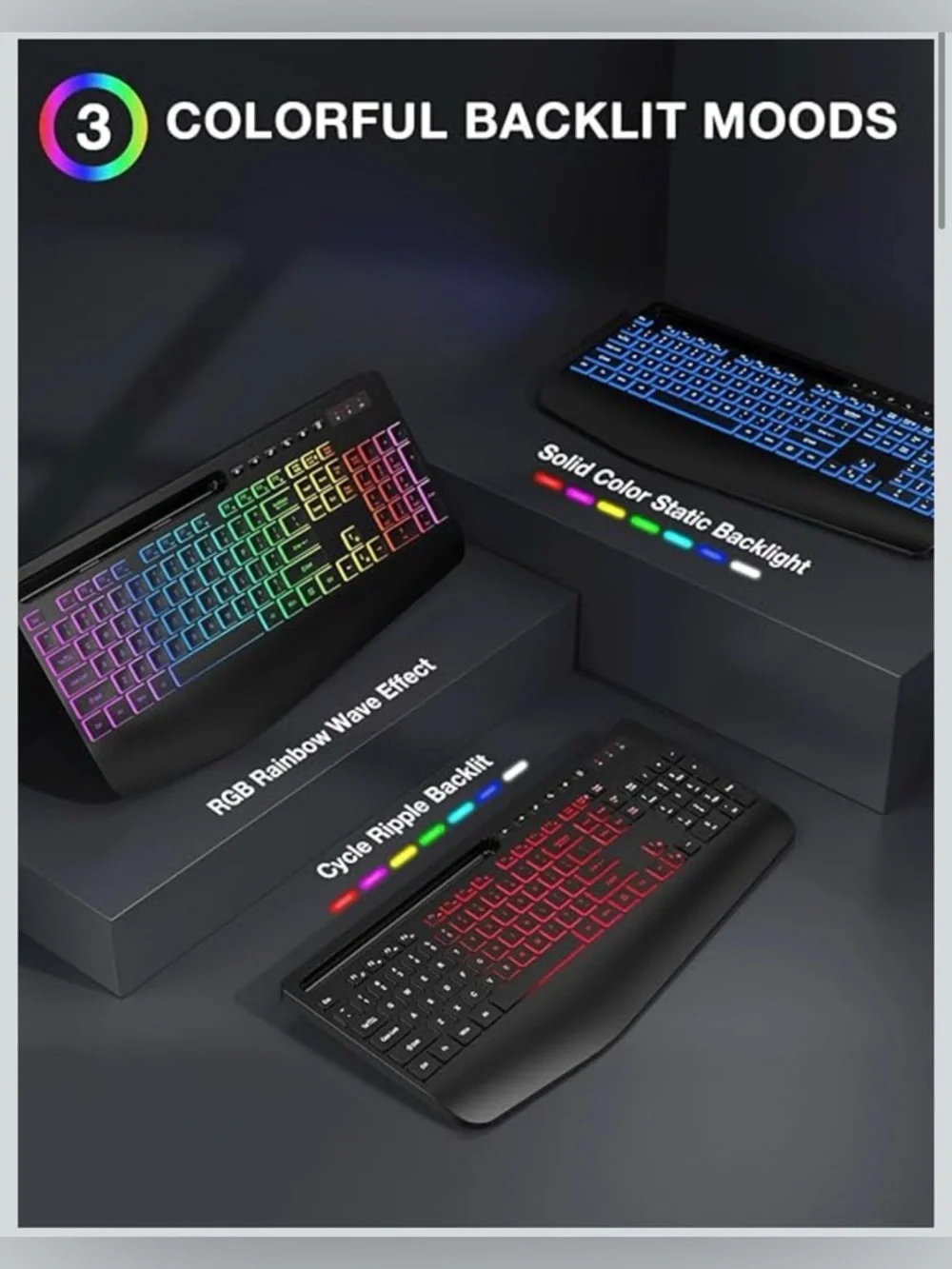 New Wireless Keyboard and Mouse Combo - 9 Backlit Effects, RGB, Phone Holder